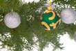 Colorful decorations on pine branch