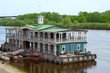 Old wooden landing stage on Oka river