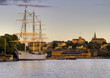 Vintage ship in evening sun. Vintage ship in evening sun.