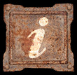 Information icon old metal, isolated on black background
