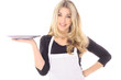 beautiful woman in apron holding your product beautiful woman in apron holding your product