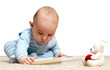 Baby playing with a keyboard. Isolated over white background Baby playing with a keyboard. Isolated over white background