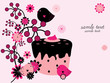 Photo en ligne au meilleur prix floral background with cupcake and birds