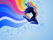 Silhouette of a woman jumping with the rainbow Silhouette of a woman jumping with the rainbow