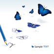 The pencil drawing blue butterflies The pencil drawing blue butterflies