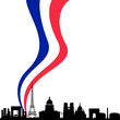 Detailed black vector Paris silhouette skyline with French flag