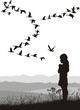 Geese in autumn departing, black and white vector illustration Geese in autumn departing, black and white vector illustration