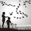 Geese in autumn departing, black and white vector illustration Geese in autumn departing, black and white vector illustration