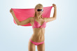 blond sexy girl in pink bikini and sunglasses