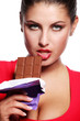 woman and bar of chocolate woman and bar of chocolate