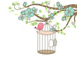 Vektor: bird and birdcage bird and birdcage