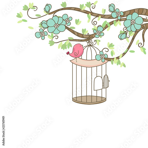 Vektor: bird and birdcage bird and birdcage