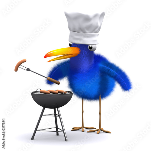 Illustration: 3d Blue birds barbecue 3d Blue birds barbecue