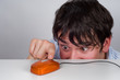 Boy interacts with mouse. Boy interacts with mouse.