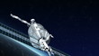Telecommunication Satellite with solar panels reflecting Earth
