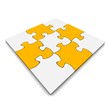 Orange and gray jigsaw puzzle. 3d rendered illustration.
