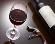 Red wine with bottle and corkscrew