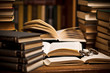 opened book, lying on the bookshelf