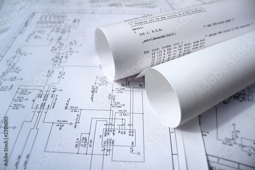 Photo: technology design with circuit diagram and software technology design with circuit diagram and software