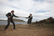 Man and woman competing
