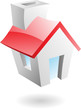 3d glossy white home and red roof