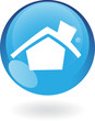 Glossy home in blue button isolated on white