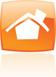 Glossy home in orange button isolated on white