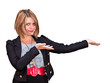 Pretty professional blond woman presenting isolated