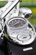 Closeup of a big chromium motorcycle engine
