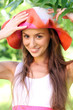 Pretty cheerful woman in the garden