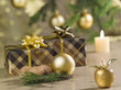 Christmas gifts still life with gold background Christmas gifts still life with gold background