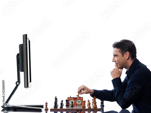 Free Chess  Computer on Man Playing Chess Against Computer    Snaptitude  23880997   See