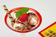 Ice-cream, strawberry, mint, waffle roll (Selective Focus)