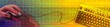 IT banner: multicolor design with keyboard and mouse