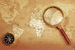 compass on a Treasure map background ,with Magnifier compass on a Treasure map background ,with Magnifier