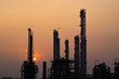 Sunset at oil refinery