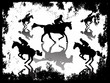 Vektor: Springreiter-Silhouetten im Grungerahmen Springreiter-Silhouetten im Grungerahmen