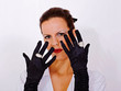 Photo: Girl with black satin gloves and rings Girl with black satin gloves and rings