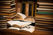 opened book, lying on the bookshelf