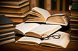 opened book, lying on the bookshelf