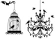 antique birdcage and chandelier with birds, vector antique birdcage and chandelier with birds, vector