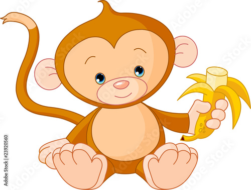 Vektor: Baby Monkey eating banana Baby Monkey eating banana
