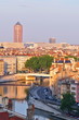 quai de saone et la tour de la part dieu à lyon en france