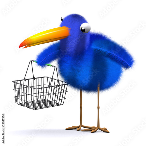 Illustration: 3d Blue bird shopping 3d Blue bird shopping