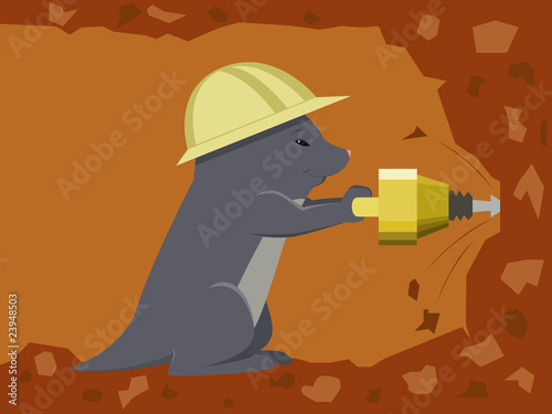 Vector: Mole builder is digging a tunnel with a jackhammer Mole builder is digging a tunnel with a jackhammer