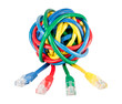 Ball of Colored Network Cables and Plugs Isolated on White