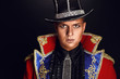 Portrait of man in expensive suit of illusionist-conjurer.