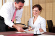 waiter serving woman delicious dessert
