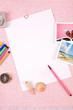Clutter of objects stacked on pink background Clutter of objects stacked on pink background