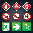 Emergency fire exit door and exit door, sign with human figure